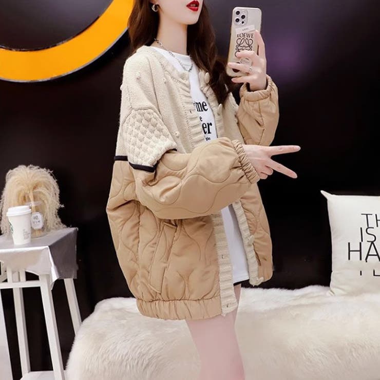 キルティングジャケット 切り替え ドッキングニット[品番：COCW0005716