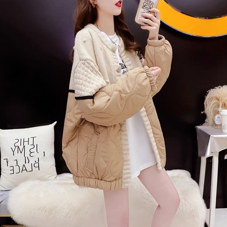 キルティングジャケット 切り替え ドッキングニット[品番：COCW0005716