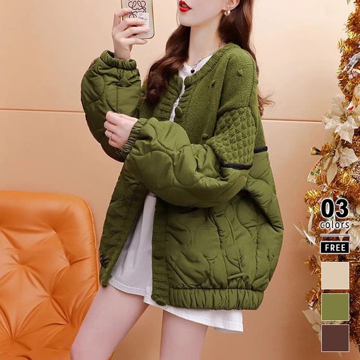 キルティングジャケット 切り替え ドッキングニット[品番：COCW0005716