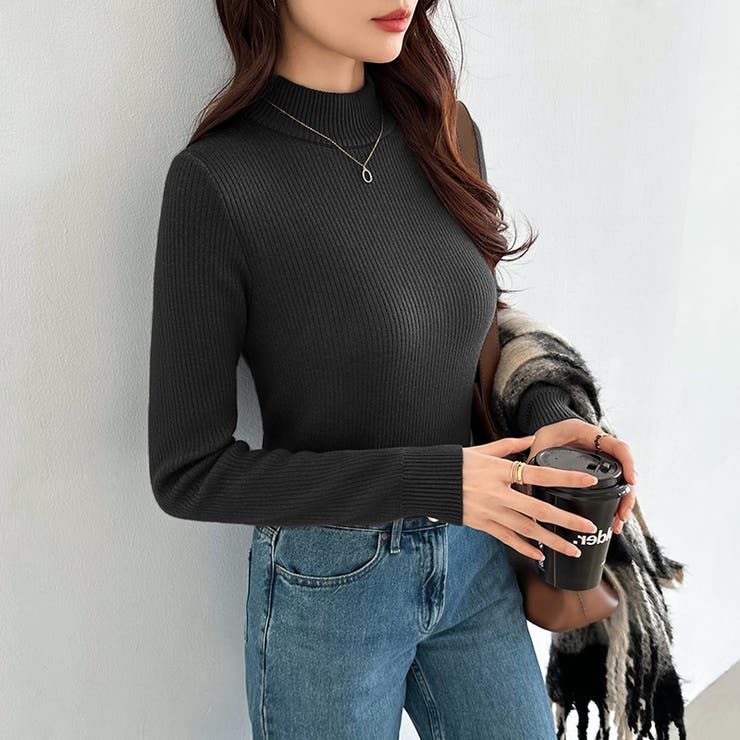 裏起毛ふわもちニット ハイネックリブニット 裏起毛ニット | COCOMOMO | 詳細画像14 