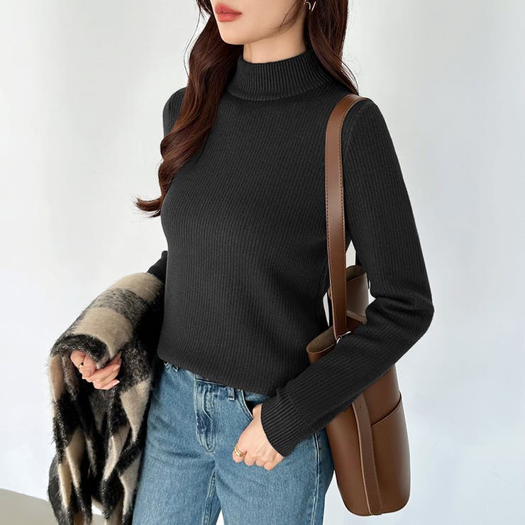 裏起毛ふわもちニット ハイネックリブニット 裏起毛ニット | COCOMOMO | 詳細画像15 