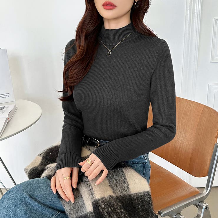 裏起毛ふわもちニット ハイネックリブニット 裏起毛ニット | COCOMOMO | 詳細画像19 