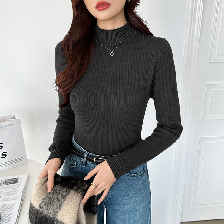 裏起毛ふわもちニット ハイネックリブニット 裏起毛ニット | COCOMOMO | 詳細画像20 