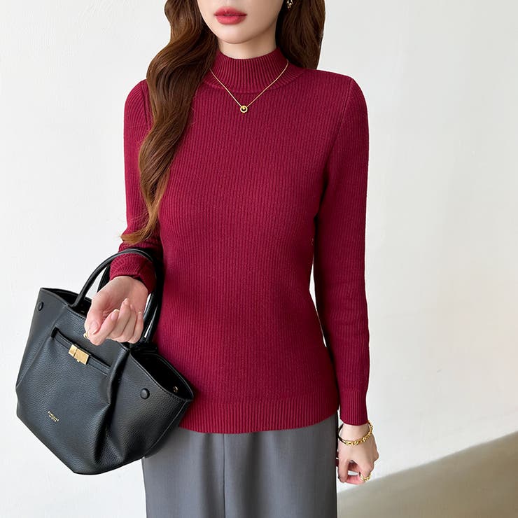 裏起毛ふわもちニット ハイネックリブニット 裏起毛ニット | COCOMOMO | 詳細画像32 