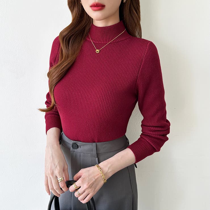 裏起毛ふわもちニット ハイネックリブニット 裏起毛ニット | COCOMOMO | 詳細画像33 