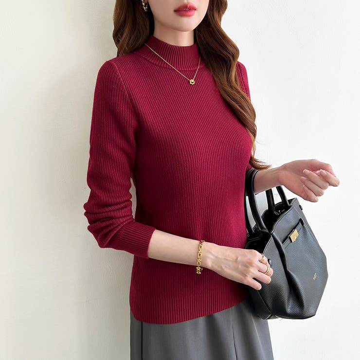 裏起毛ふわもちニット ハイネックリブニット 裏起毛ニット | COCOMOMO | 詳細画像36 