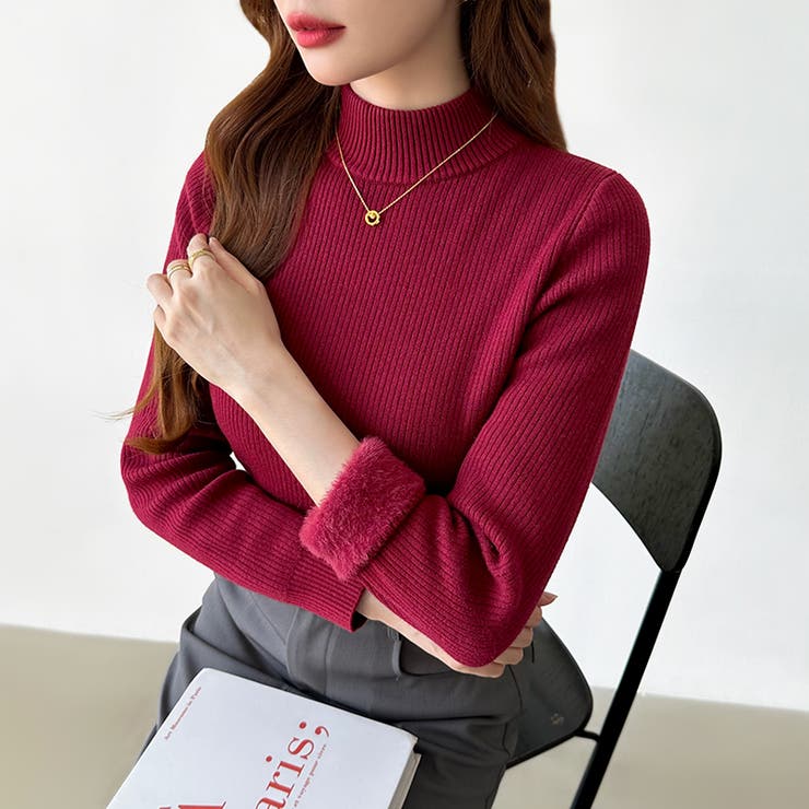 裏起毛ふわもちニット ハイネックリブニット 裏起毛ニット | COCOMOMO | 詳細画像38 