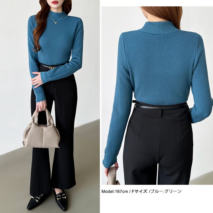 裏起毛ふわもちニット ハイネックリブニット 裏起毛ニット | COCOMOMO | 詳細画像42 