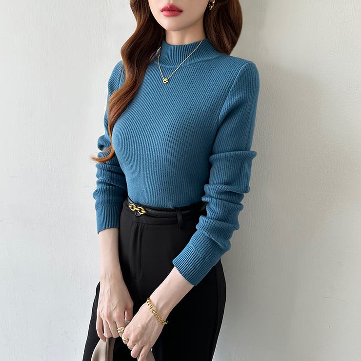 裏起毛ふわもちニット ハイネックリブニット 裏起毛ニット | COCOMOMO | 詳細画像44 