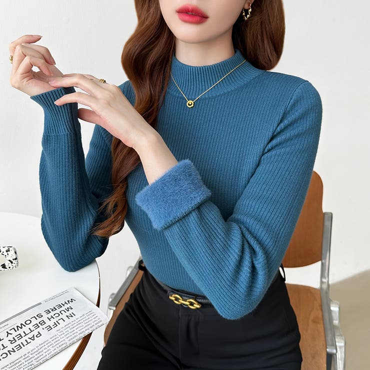 裏起毛ふわもちニット ハイネックリブニット 裏起毛ニット | COCOMOMO | 詳細画像46 