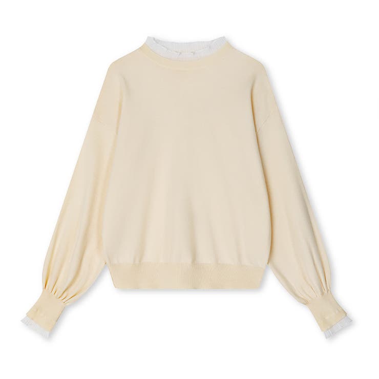 レースフリルネックニット 重ね着風ニットトップス ドッキングレース | COCOMOMO | 詳細画像21 