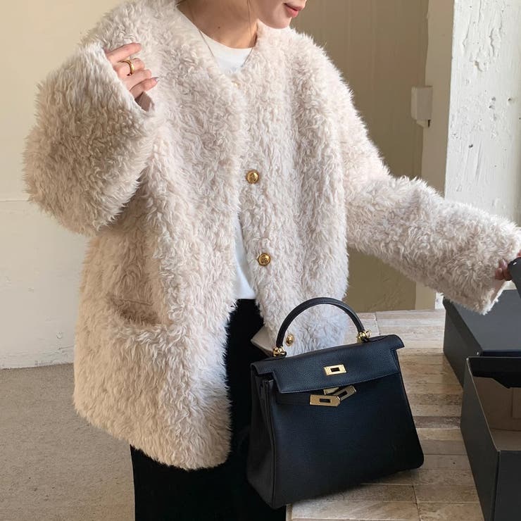 プードルファー ノーカラージャケット もこもこエコファー[品番