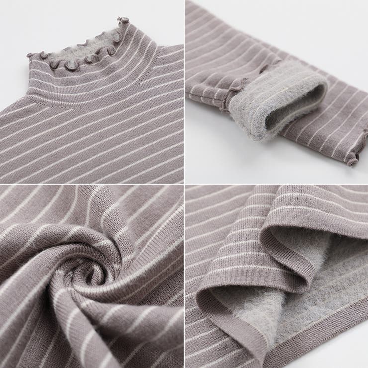 裏起毛 ボーダーハイネックニット メロウフリル | COCOMOMO | 詳細画像17 