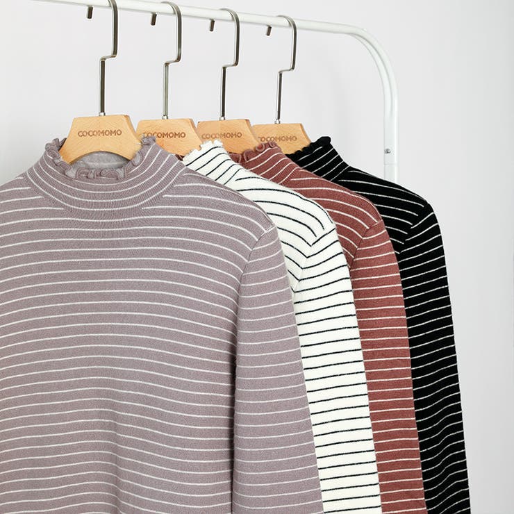 裏起毛 ボーダーハイネックニット メロウフリル | COCOMOMO | 詳細画像19 