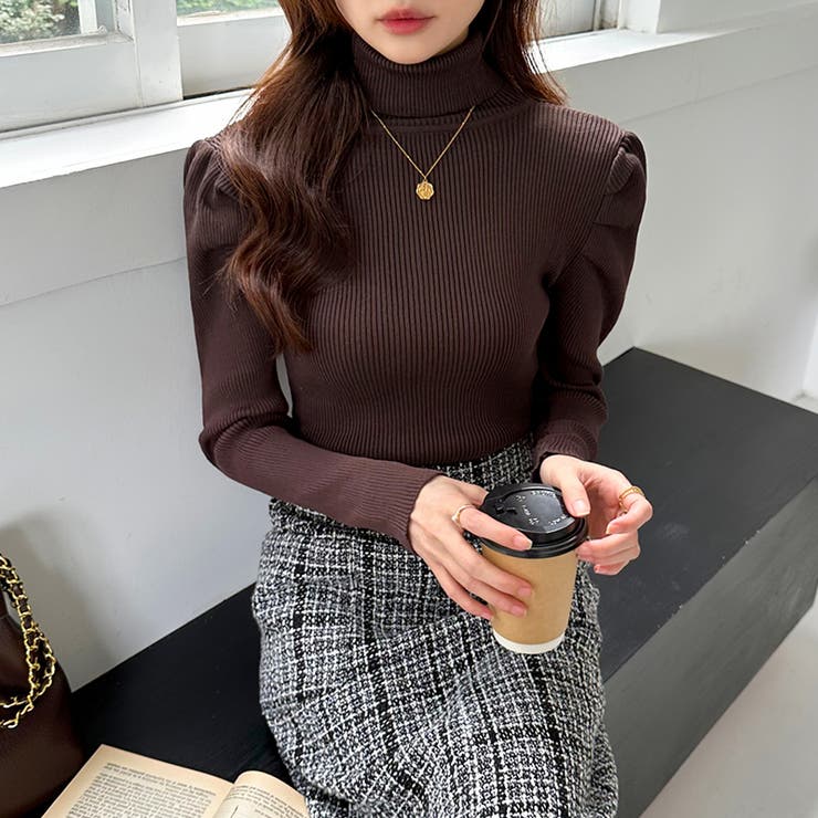 パワショルニット タートルネック リブニット | COCOMOMO | 詳細画像4 