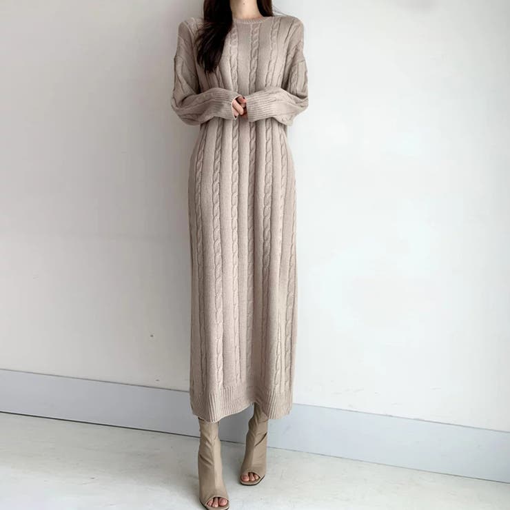 ケーブルニットワンピース ロングワンピース ケーブル編み | COCOMOMO | 詳細画像4 