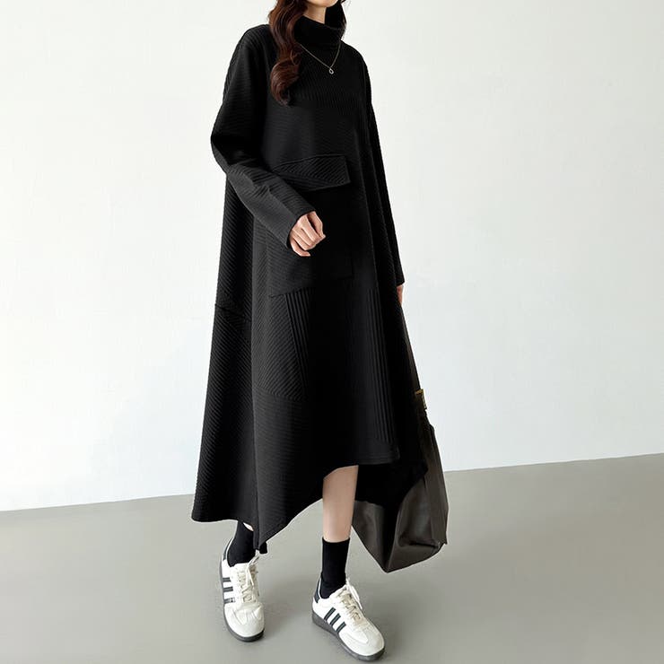 ワンピース　カルタ　美品 タートルネックワンピース Aライン 体型カバー[品番