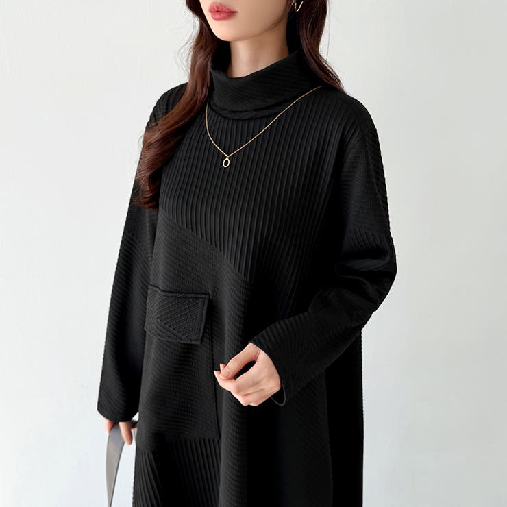 タートルネックワンピース Aライン 体型カバー[品番