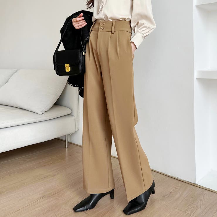 裏起毛 スラックスパンツ ストレートワイドパンツ | COCOMOMO | 詳細画像2 