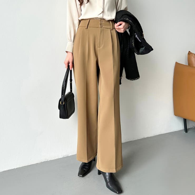 裏起毛 スラックスパンツ ストレートワイドパンツ | COCOMOMO | 詳細画像3 