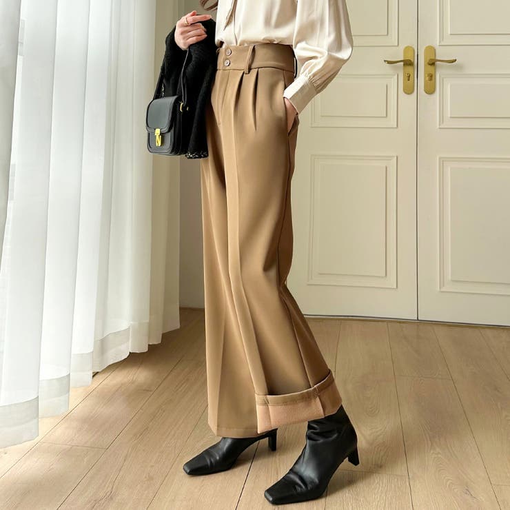 裏起毛 スラックスパンツ ストレートワイドパンツ | COCOMOMO | 詳細画像6 