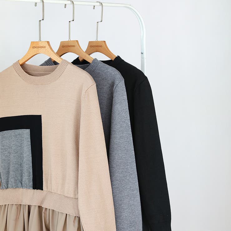 ドッキングニットワンピース 異素材切り替え フレアワンピース | COCOMOMO | 詳細画像17 