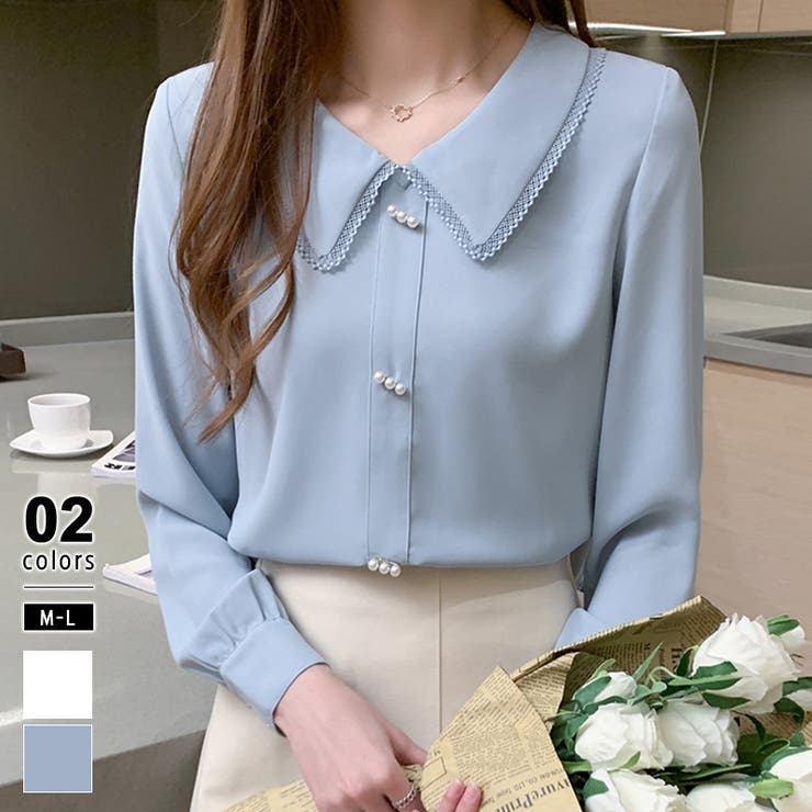 とろみシフォンブラウス パールボタン付き オフィスカジュアル | COCOMOMO | 詳細画像1 