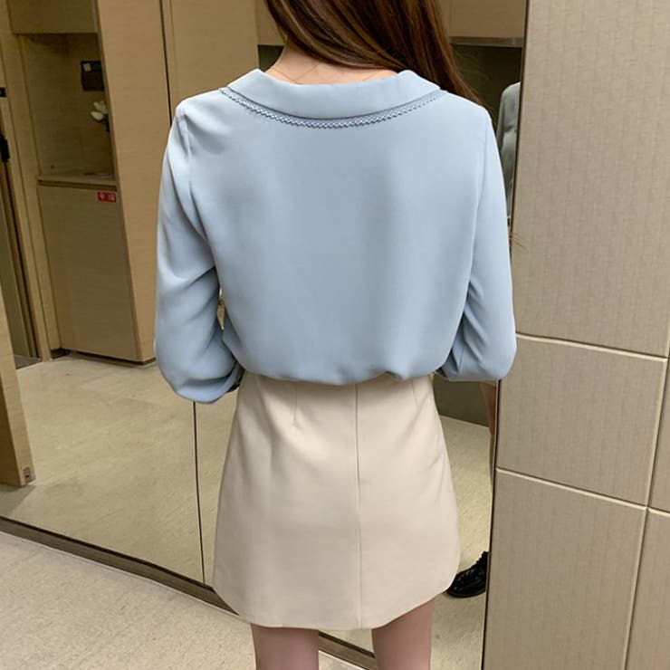 とろみシフォンブラウス パールボタン付き オフィスカジュアル | COCOMOMO | 詳細画像10 