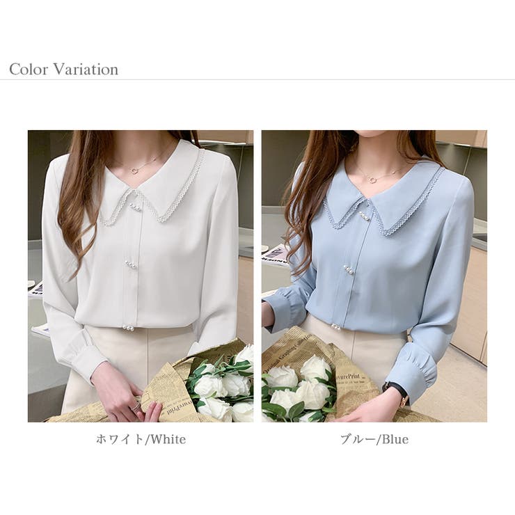 とろみシフォンブラウス パールボタン付き オフィスカジュアル | COCOMOMO | 詳細画像15 