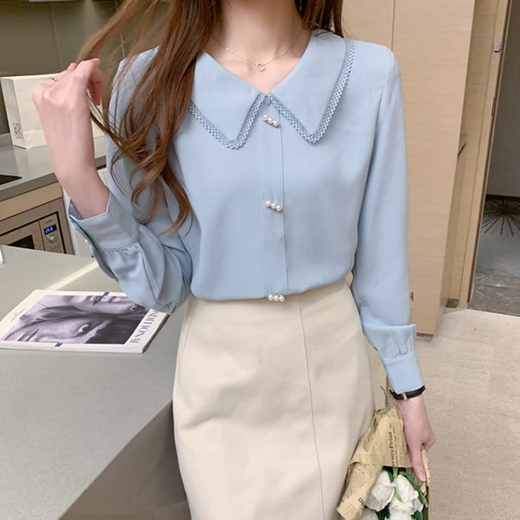 とろみシフォンブラウス パールボタン付き オフィスカジュアル | COCOMOMO | 詳細画像3 