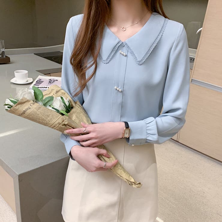 とろみシフォンブラウス パールボタン付き オフィスカジュアル | COCOMOMO | 詳細画像5 