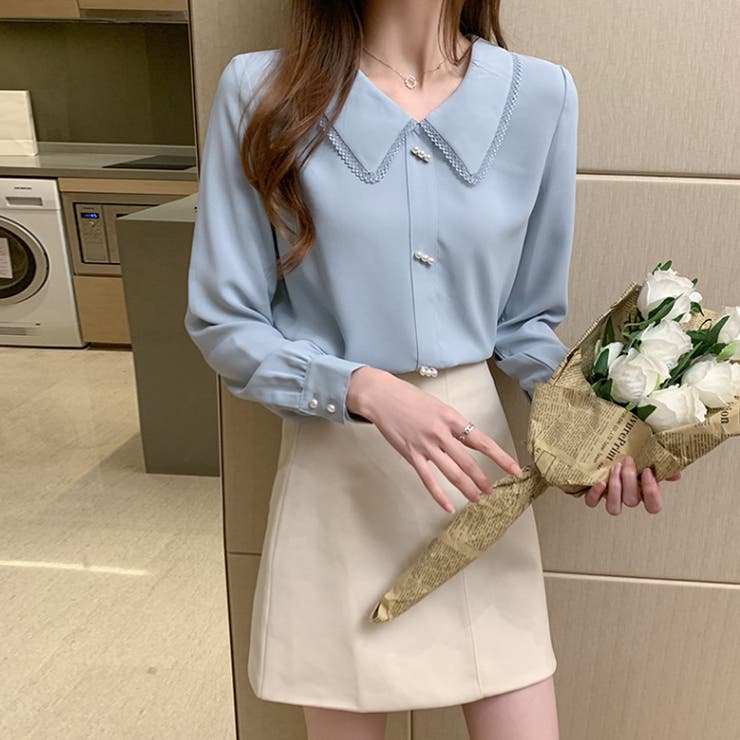 とろみシフォンブラウス パールボタン付き オフィスカジュアル | COCOMOMO | 詳細画像8 