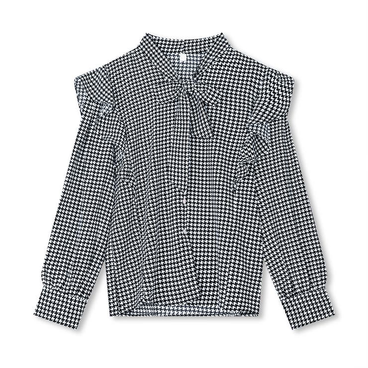 ボウタイリボンブラウス 千鳥格子 ショルダーフリル | COCOMOMO | 詳細画像11 