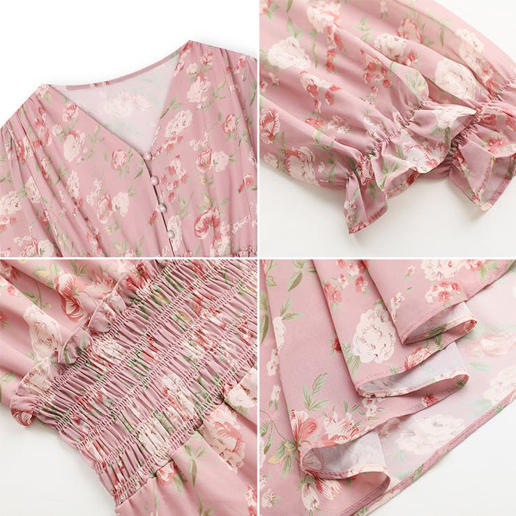 MORABITO 花柄シフォンワンピース 花柄シフォンワンピース ロングワンピース ウエストシャーリング[品番