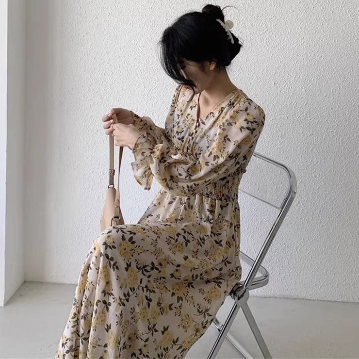 花柄シフォンワンピース ロングワンピース  ウエストシャーリング[品番：COCW0005839]｜COCOMOMO（ココモモ）のレディースファッション通販｜SHOPLIST（ショップリスト）