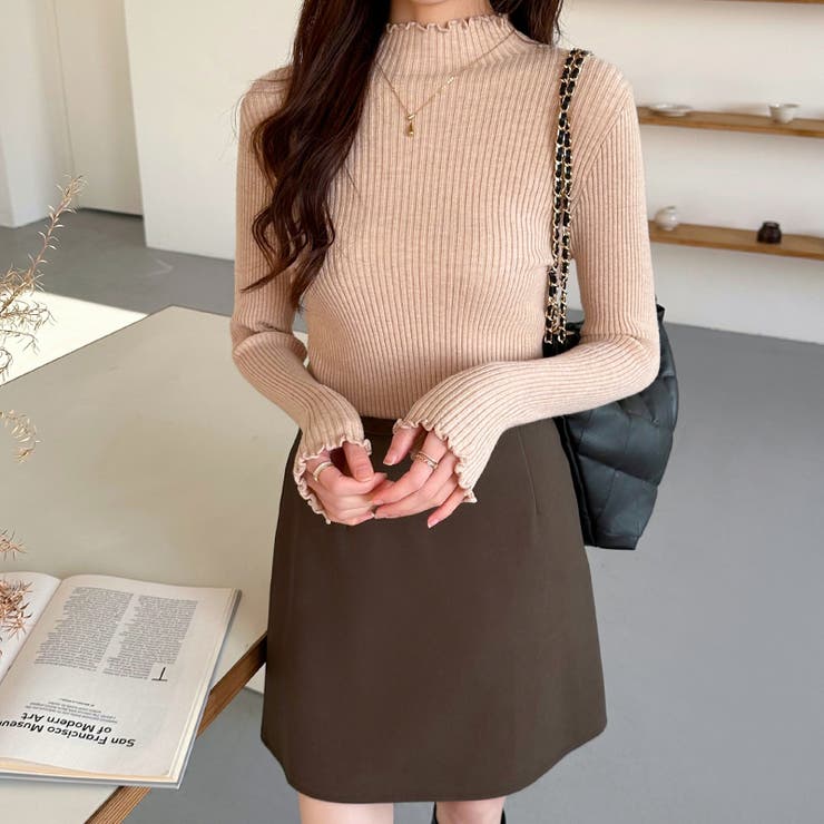 メロウフリル リブニットトップス フリルハイネック | COCOMOMO | 詳細画像9 