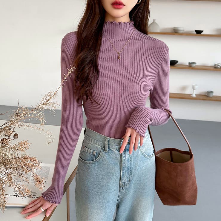 メロウフリル リブニットトップス フリルハイネック | COCOMOMO | 詳細画像12 