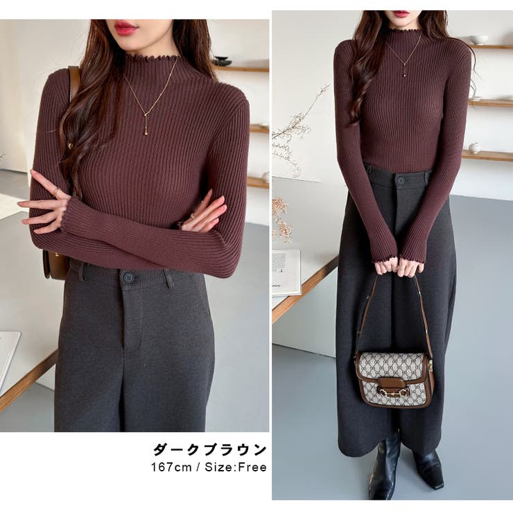 メロウフリル リブニットトップス フリルハイネック | COCOMOMO | 詳細画像18 