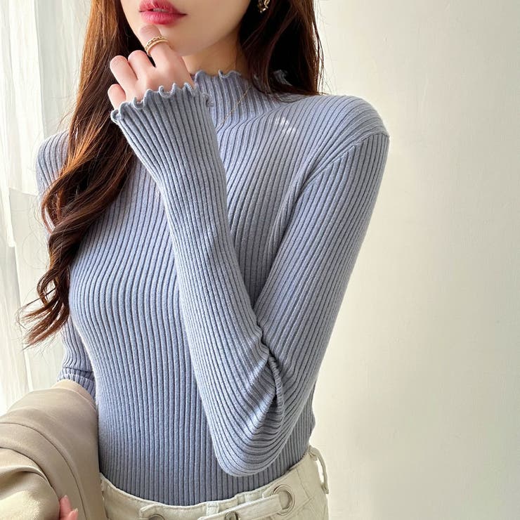 メロウフリル リブニットトップス フリルハイネック | COCOMOMO | 詳細画像1 