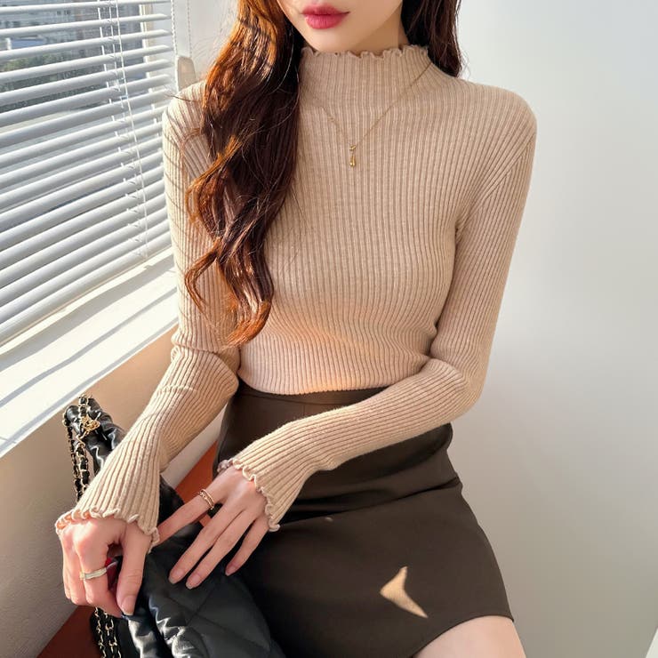 メロウフリル リブニットトップス フリルハイネック | COCOMOMO | 詳細画像6 