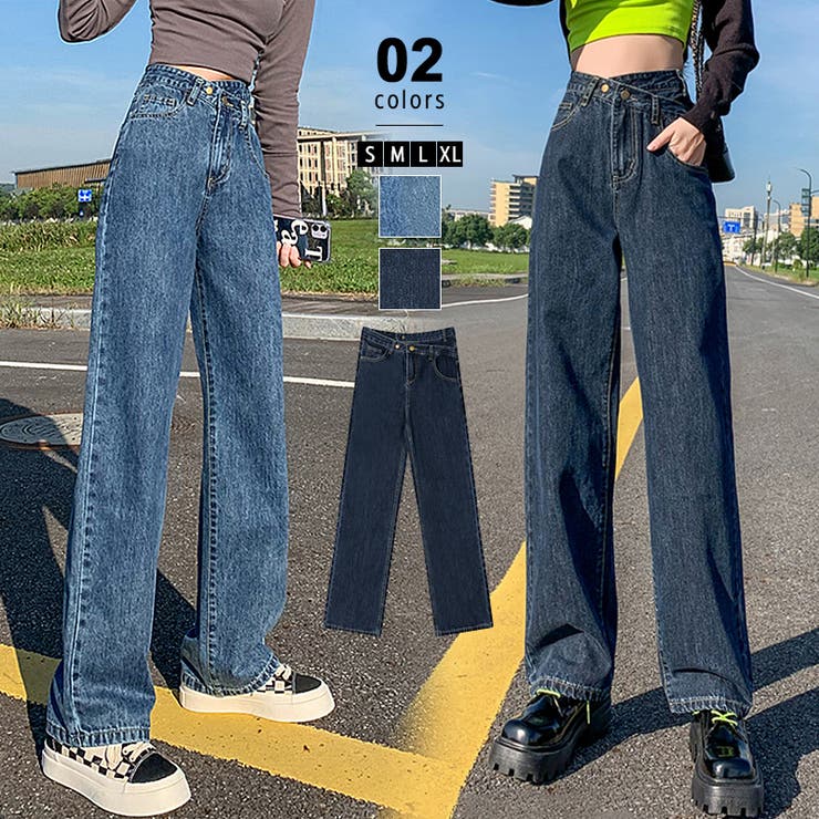 デニムパンツ ハイウエストストレートパンツ 韓国ファッション[品番