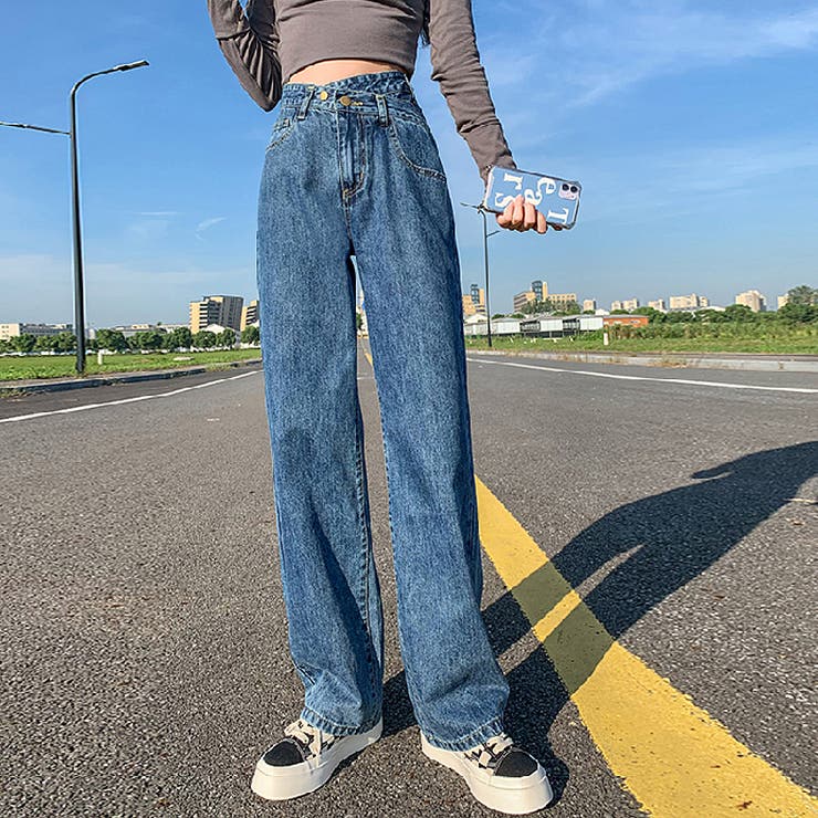 デニムパンツ ハイウエストストレートパンツ 韓国ファッション[品番