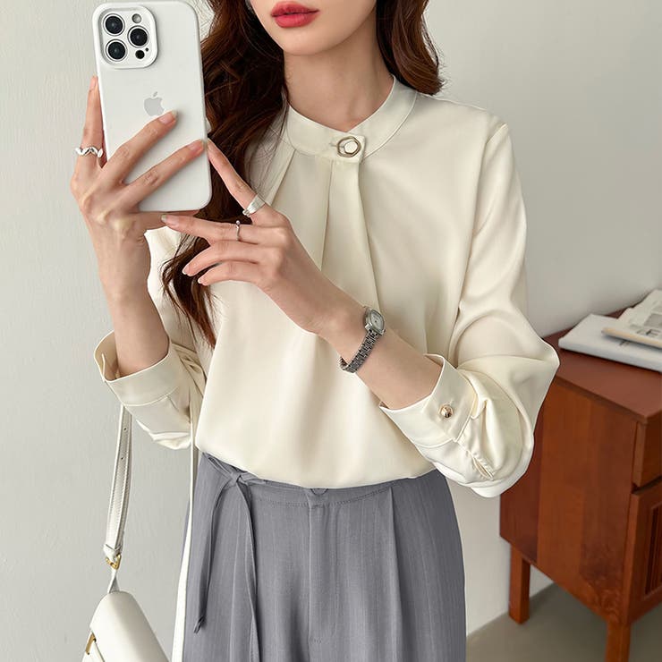 フロントタックブラウス スタンドカラー セレモニーブラウス | COCOMOMO | 詳細画像21 