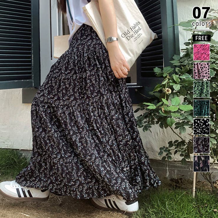 ロングスカート ティアード ゆったりウエストゴム[品番