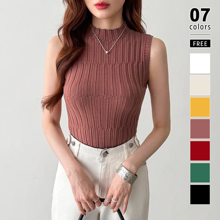 モカブラウン | ノースリーブハイネック サマーニット タンクトップ | COCOMOMO