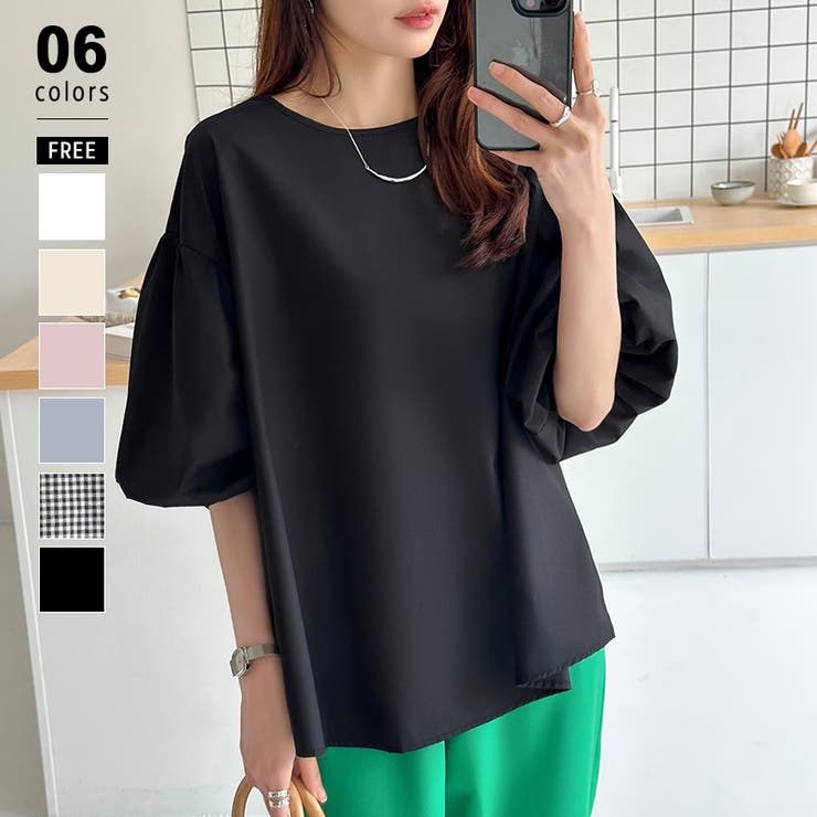 ブラック | バルーンスリーブブラウス ブラウス オフィスカジュアル | COCOMOMO