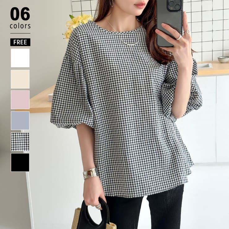 チェック柄 | バルーンスリーブブラウス ブラウス オフィスカジュアル | COCOMOMO