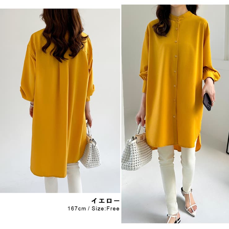 シャツチュニック ロングシャツ バンドカラー | COCOMOMO | 詳細画像13 