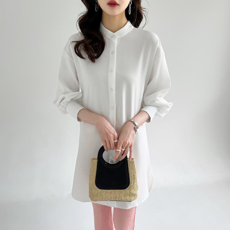 シャツチュニック ロングシャツ バンドカラー | COCOMOMO | 詳細画像17 