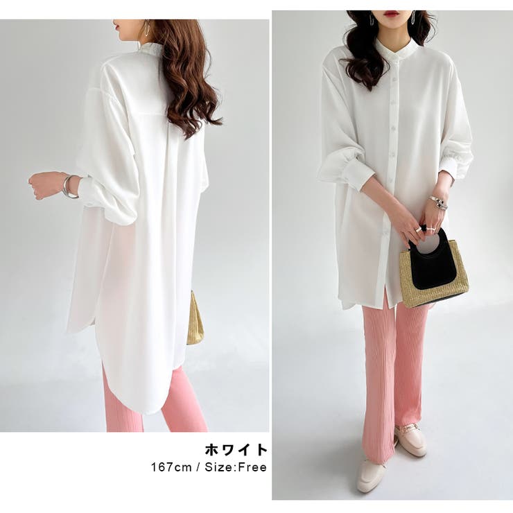 シャツチュニック ロングシャツ バンドカラー | COCOMOMO | 詳細画像18 